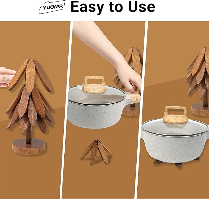 Yuoyar Wooden Tree-Shaped Trivets Set - Image 3