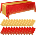 24 Pack Red and Gold Disposable Plastic Tablecloths and Satin Table Runner Set by Breling
