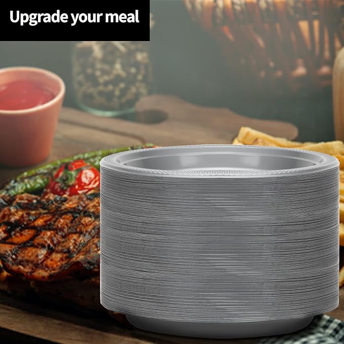 Silver Solid Color Premium Heavy Weight Plastic Dinner Plate 50 Count - Image 4