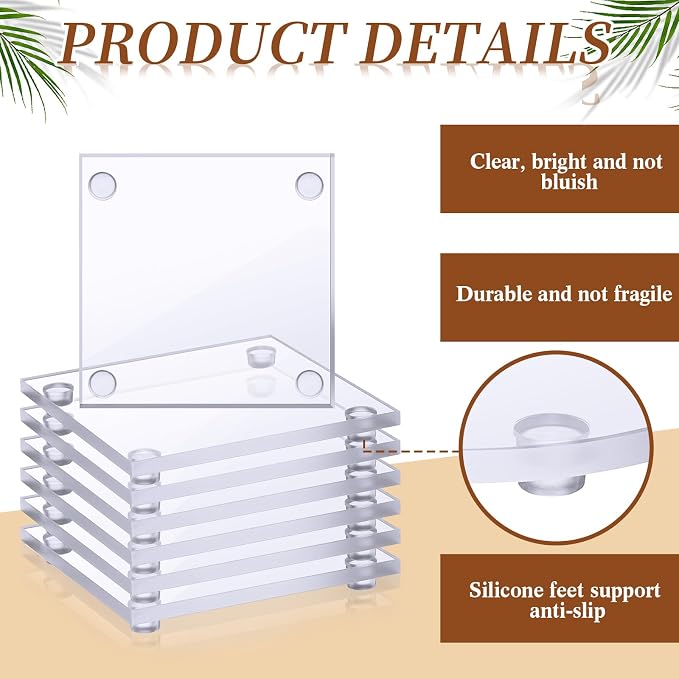 Set of 12 Clear DIY Glass Drink Coaster 3.5 Inch Crystal Coasters Decorative - Image 3