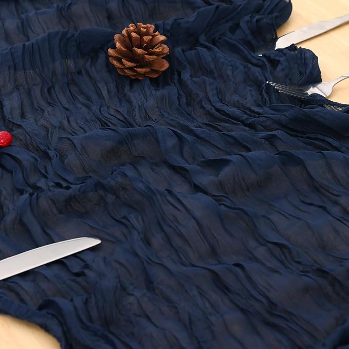3 Pack Navy Blue Cheesecloth Table Runner 120 Inch Boho Wedding Decor | - Image 4