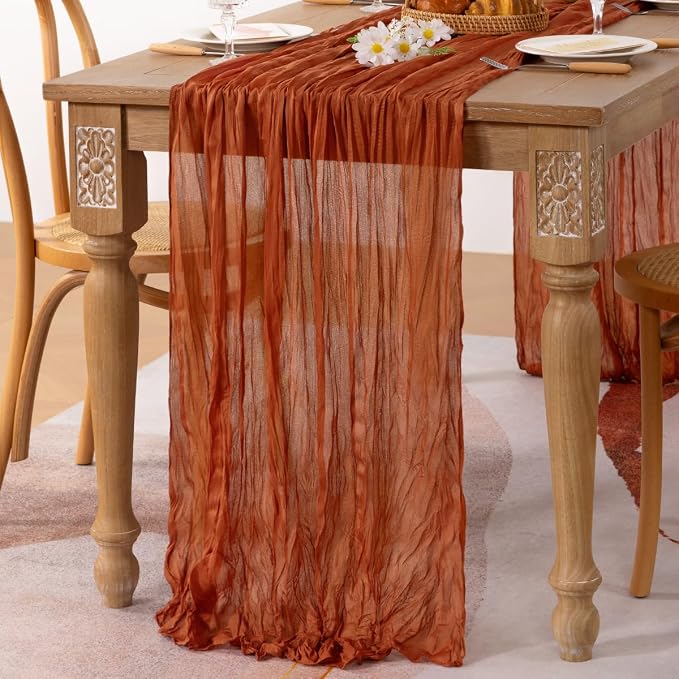 3 Pack Cheesecloth Terracotta Table Runner 10ft Rustic Gauze Decor | - Image 6