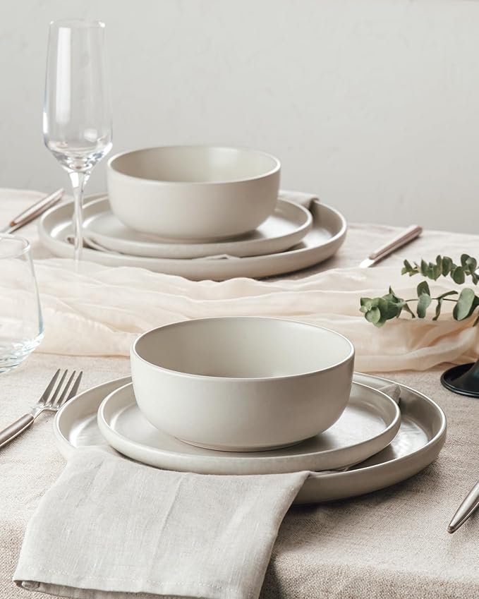 Famiware Milkyway 24-Piece Stoneware Plates and Bowls, Matte Beige White | - Image 5