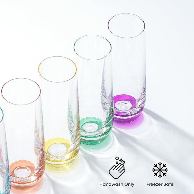 JoyJolt Hue Stemless Champagne Flutes Set of 6 Colored Glasses, 9.5oz Cocktail - Image 6