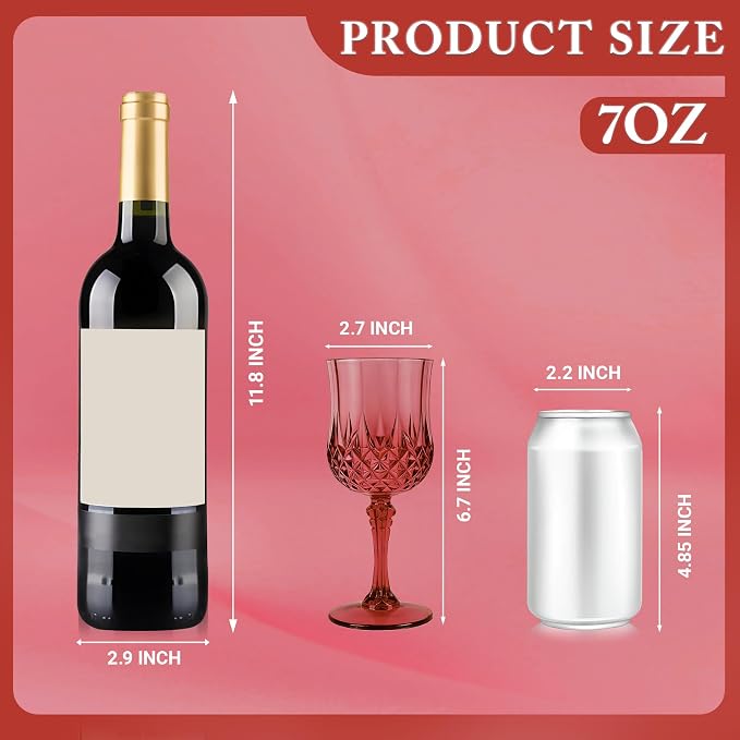 12Pack Plastic Wine Glasses, 7oz Vintage Goblets - Image 2