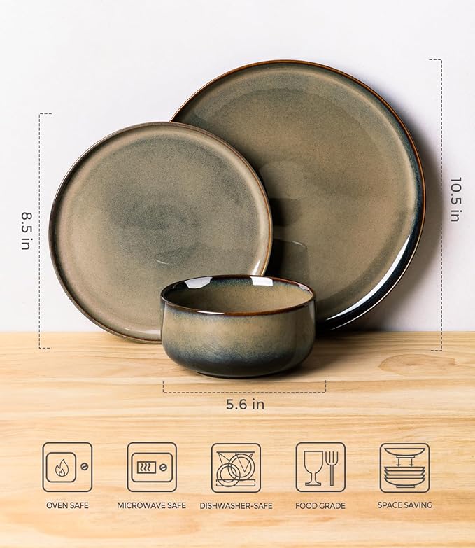 Ceramic Dinnerware Set for 8, 24-Piece Plates and Bowls Set | Handmade Reactive - Image 7