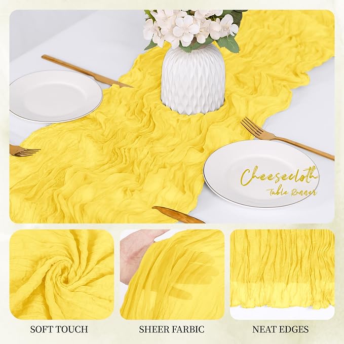 6 Pack Lemon Yellow Cheesecloth Table Runner 17x108 Inch Semi Sheer Boho Gauze - Image 5