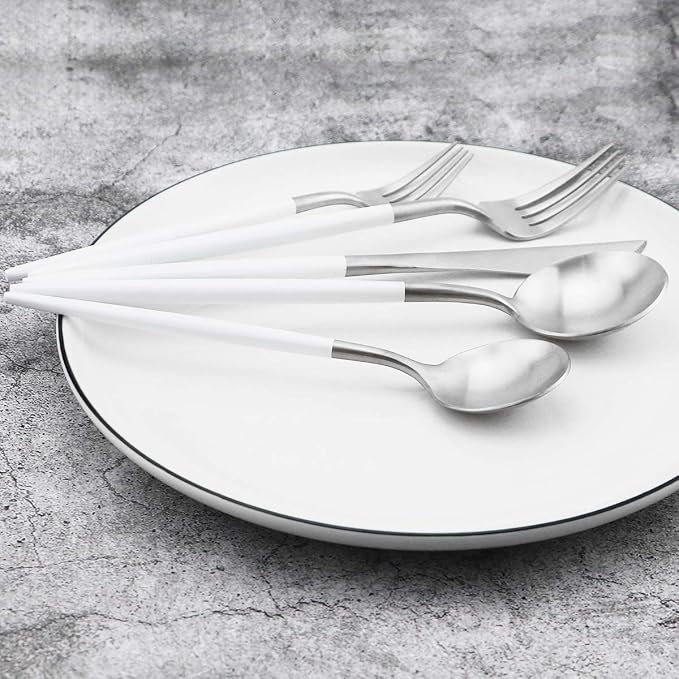 5-Piece Matte Silver Stainless Steel Satin Finish Flatware Set - Image 3