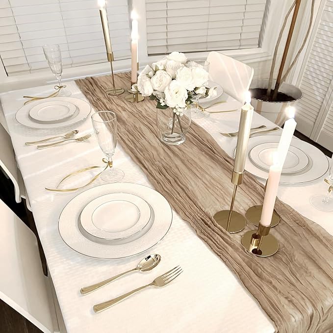 3 Pack Nude Cheesecloth Table Runner, 10ft Light Brown Runner - Image 3