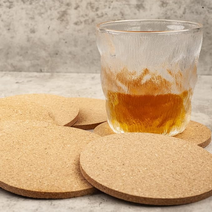 8PCS Cork Coasters for Drinks Absorbent Coaster 3.9 inch Round Simple Style - Image 6