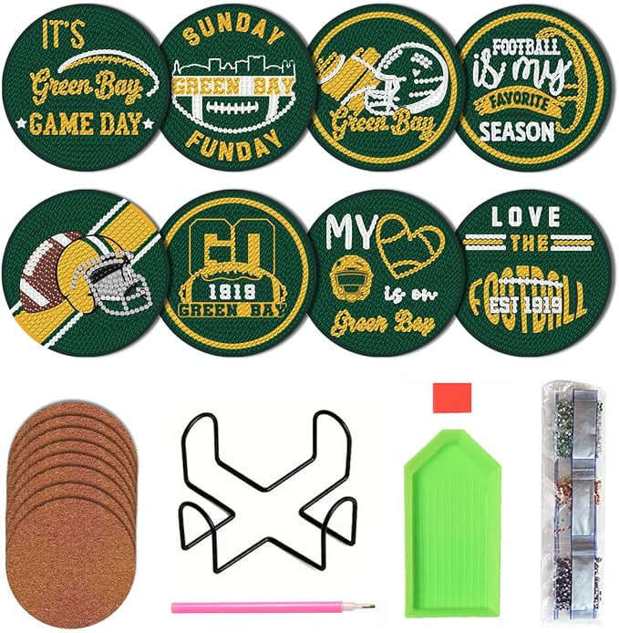 Bartogro 8 Pcs Diamond Painting Coaster Kits, DIY Football Diamond Art Coasters by Bartogro