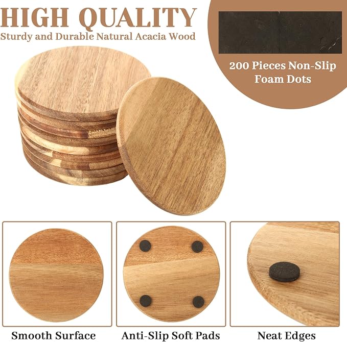 LANIAKEA 50PCS Unfinished Square Wood Coasters 4 Inch Wooden Coasters - Image 3