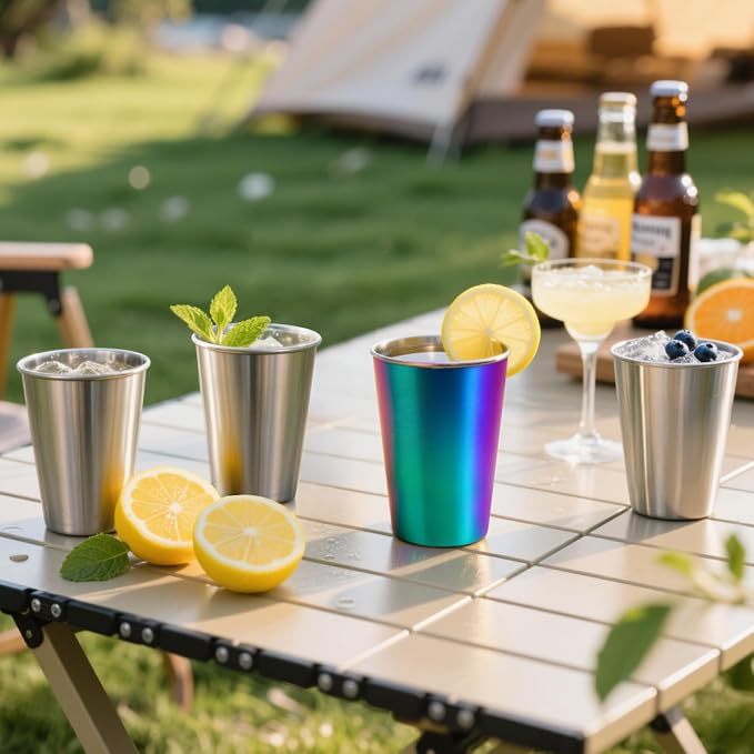 8oz Stainless Steel Pint Cups, Stackable Metal Drinking Glasses | Stainless - Image 6