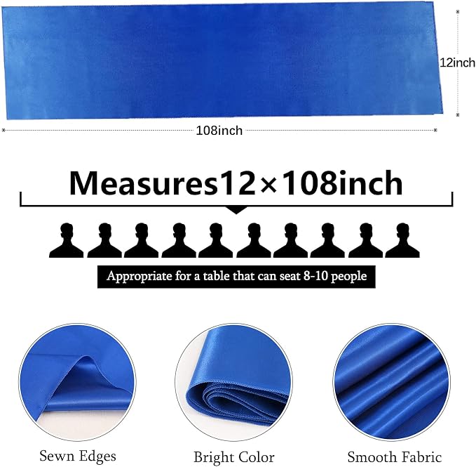 5 Pcs Navy Satin Table Runners 12x108 inch Bright Satin Silk Fabric | Smooth - Image 2