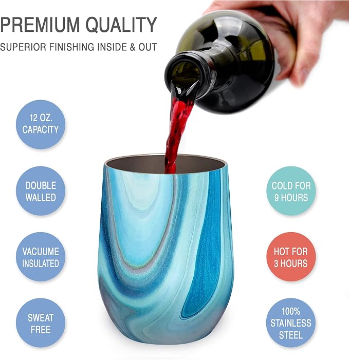 CHILLOUT LIFE 12 oz Stainless Steel Wine Tumblers 4 Pack - Image 2