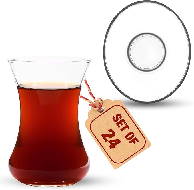 Tea Glass Set of 24 with Saucers, Small Clear Glass Tea Cups - Image 5