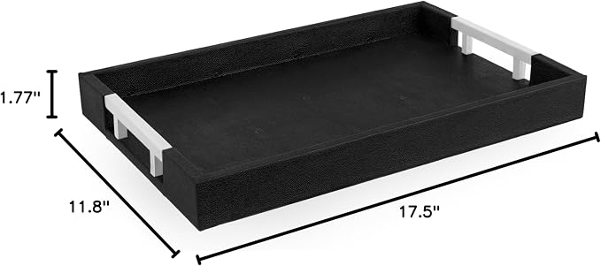Modern Elegant 17.5"x12" Black Rectangle Shagreen Faux Leather Decorative Tray - Image 7