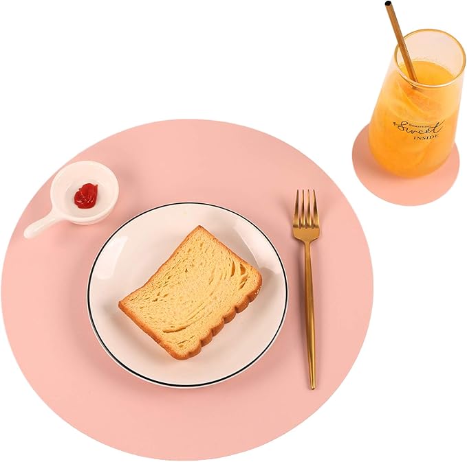 Round Table Placemats and Coasters, Vinyl Faux Leahter Coffee Mats Kitchen Mats - Image 3