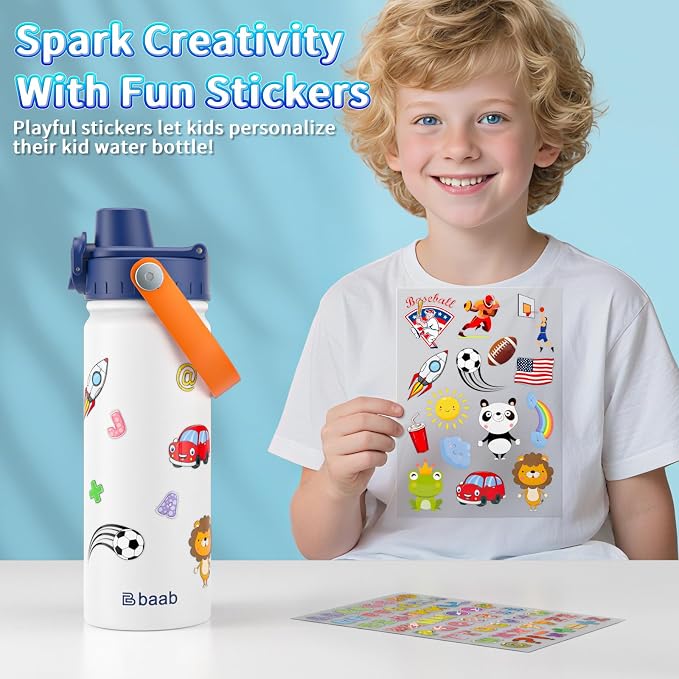 baab 18oz Kids Insulated Water Bottle 18/8 Stainless Steel Kids Cup 1 Pack | - Image 6