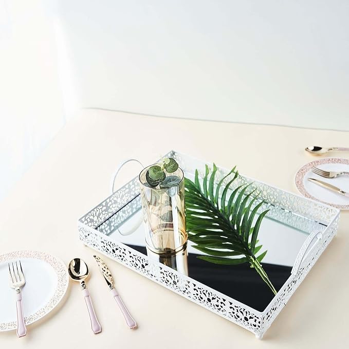 Efavormart 16"x12" Lace White Metal Decorative Serving Trays - Image 7