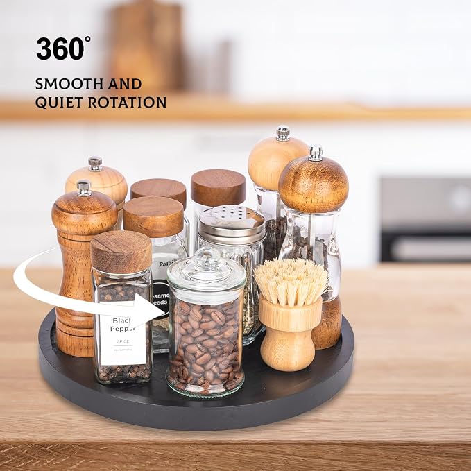 Wood Lazy Susan Turntable Kitchen Decor Round Table Tray, Easy clean, Rotating - Image 3