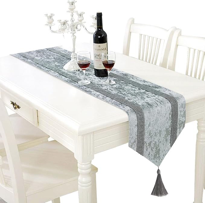 Elegant Gray Table Runner, Ombre Velvet, Double-Layer, Modern Style by Jiino