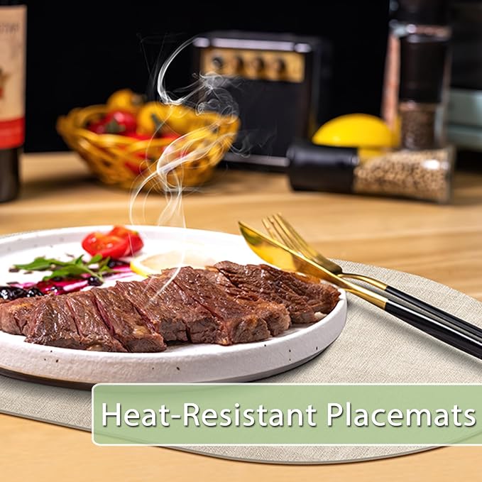Placemats for Dining Table Set of 6 Non-Slip, Heat Resistant Oval Leather - Image 2