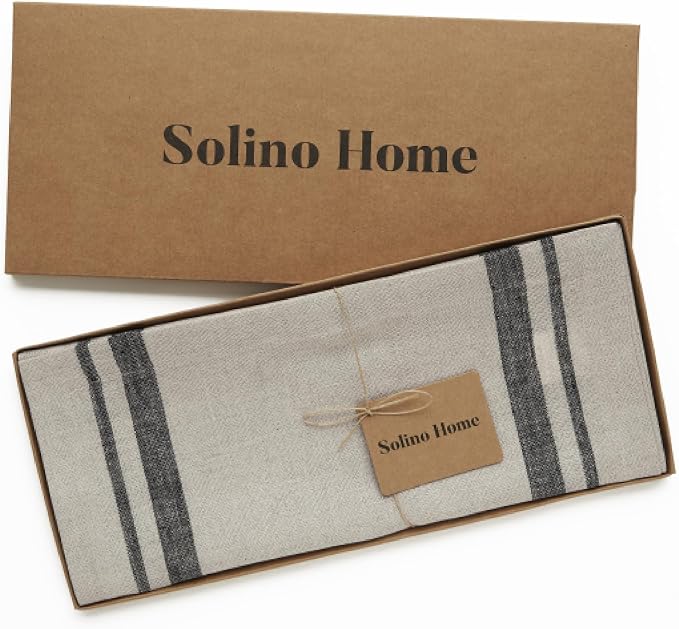 Solino Home 100% Pure Linen Table Runner, 14 x 90 in, French Stripe | Table - Image 5