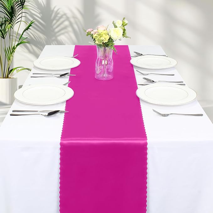 VACVELT Hot Pink Satin Table Runners, 12x72 Inch, 2 Pack, Scalloped Edge | - Image 8