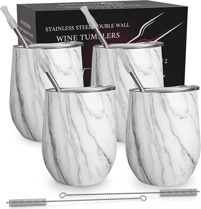 CHILLOUT LIFE 12 oz Stainless Steel Wine Tumblers 4 Pack by CHILLOUTLIFE