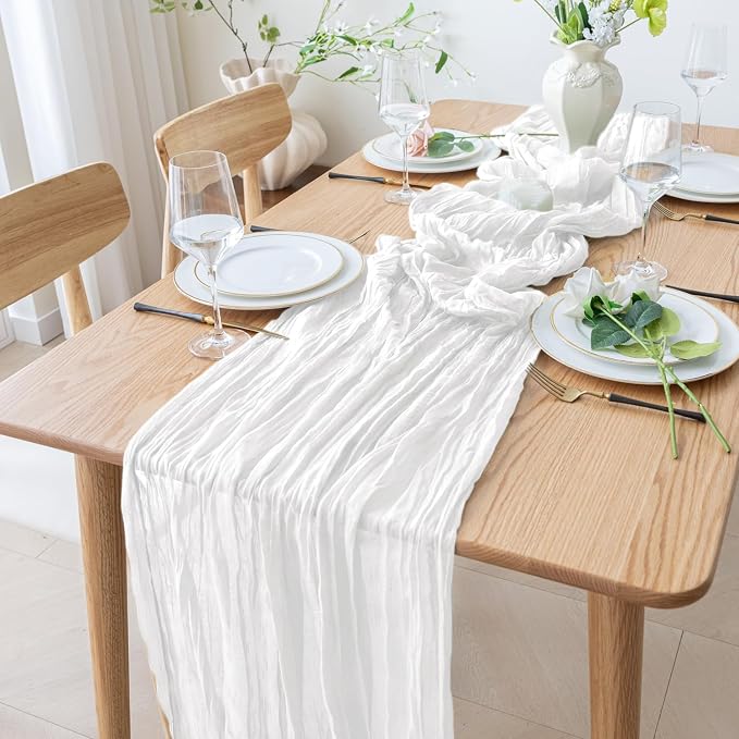 Cheesecloth Table Runner 10FT 12Pcs Ivory Boho Gauze Rustic Sheer Runners | - Image 8