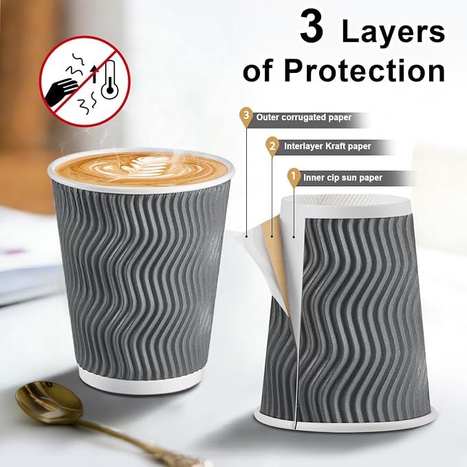 Clawsoff 120 Pack 10 oz Coffee Cups Disposable Insulated Paper Cup Gray | - Image 3
