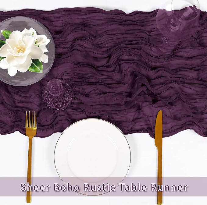 3 Pack Dark Purple Cheesecloth Table Runner, 17 x 108 inch, Semi Sheer Boho - Image 5