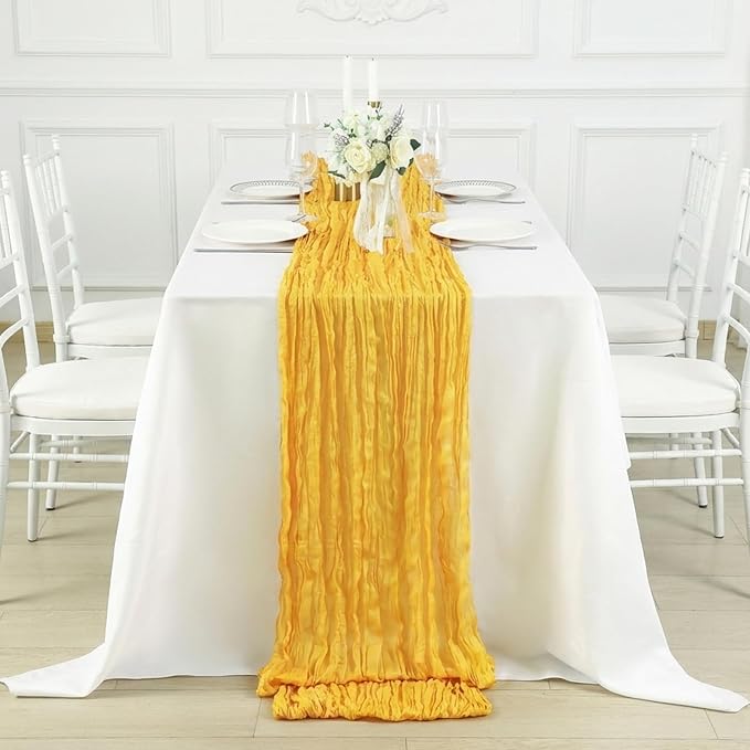 3 Pack Gold Cheesecloth Table Runner 120 Inch Boho Wedding Decor | Cheesecloth - Image 4
