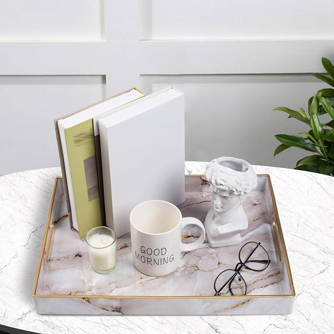 White Decorative Tray, Plastic Rectangle Serving Tray - Image 5