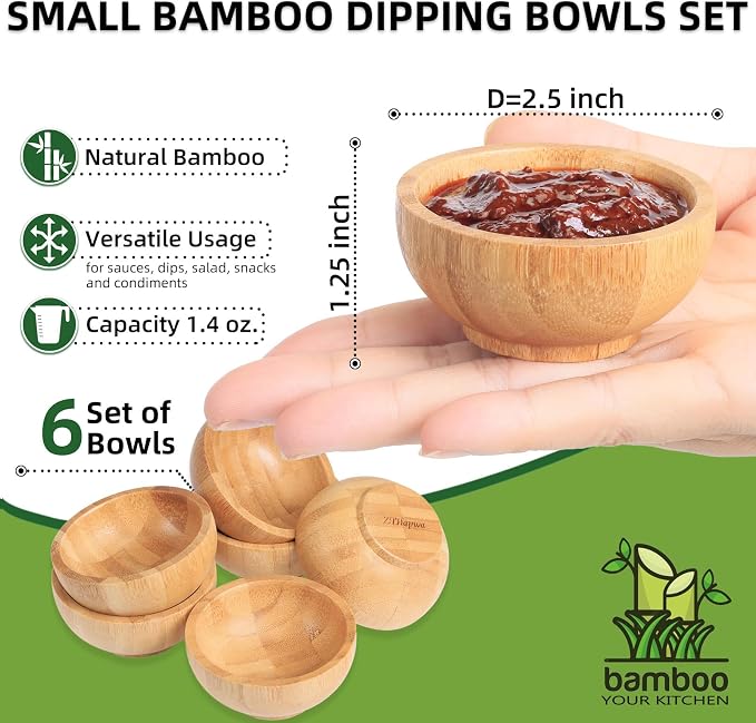 Dipping Bowls Set, Small Bamboo Pinch Bowls - Image 3