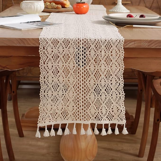 meioro Mesh Woven Table Runners, 12x78 Inch Boho Cotton Table Runner - Image 3