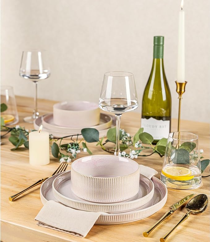 Ceramic Dinnerware Set for 8, 24-Piece Plates and Bowls Set | Lightweight - Image 5