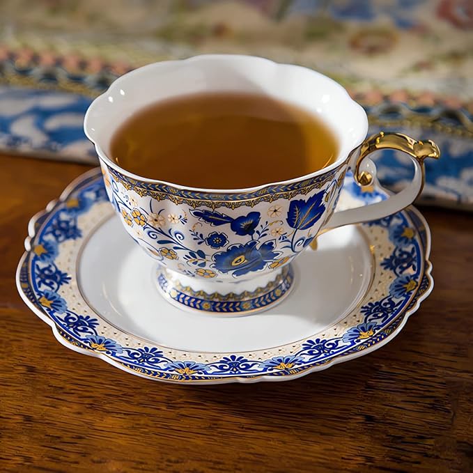 ACMLIFE Bone China Tea Cups and Saucers, 6.8 oz Tea Cup and Saucer Set - Image 2