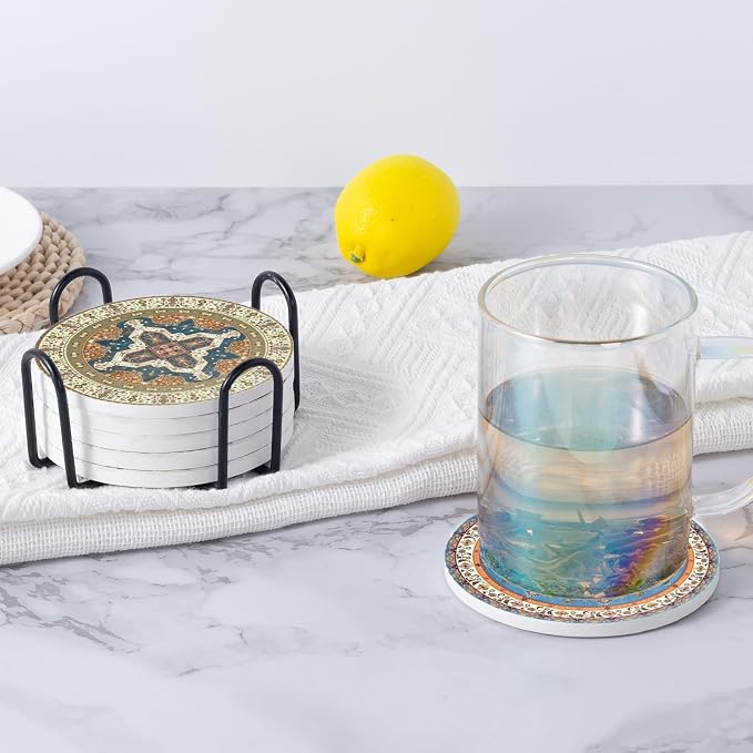 Ceramic Coasters Absorbent Non Slip 6pcs 4 Inch Coaster Persian | Drink Coasters - Image 7