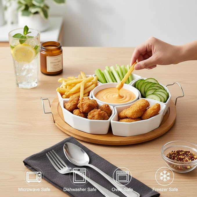Chip and Dip Serving Set, 6-Compartment Removable Appetizer Snack Dishes - Image 7