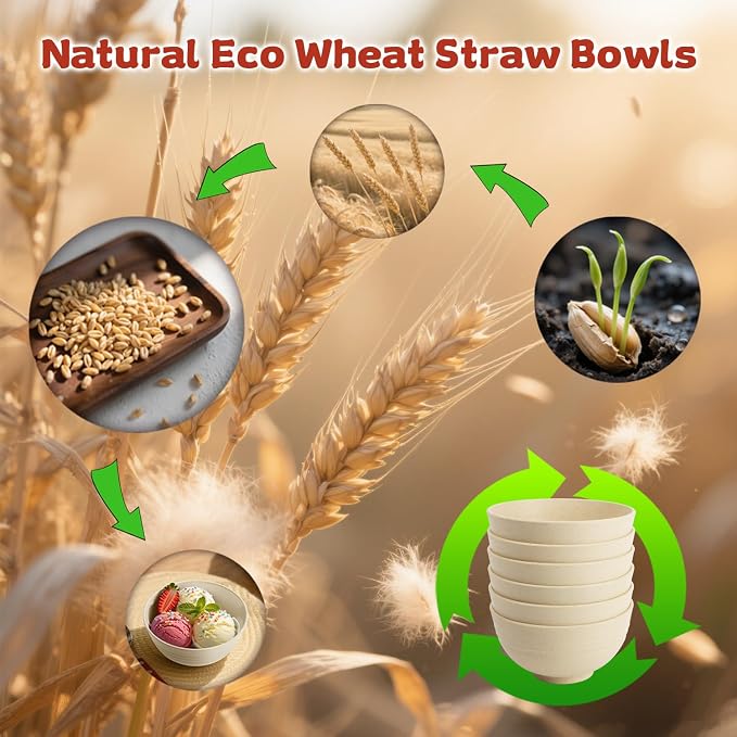 Small Wheat Straw Bowls Sets of 6, Dishwasher Safe and Microwave Safe Snack - Image 6