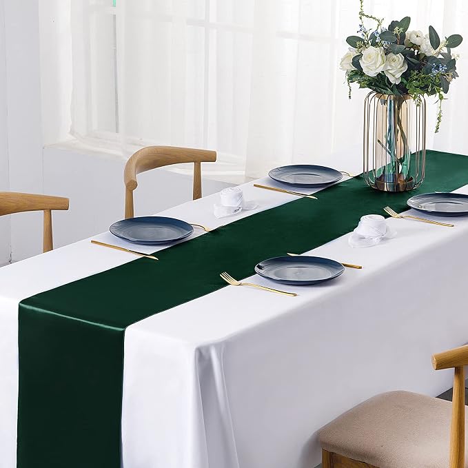 SiinvdaBZX 24 Pcs Green Satin Table Runner 12 x 108 inches Long | Bright Smooth - Image 2