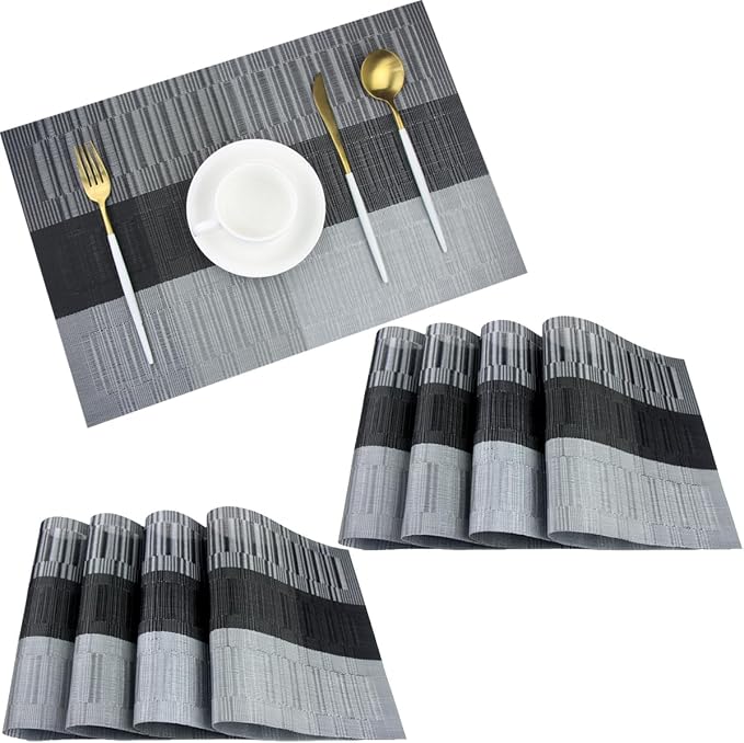 PIGCHCY Placemats Set of 8 Washable Durable Placemat Vinyl Heat Resistant by PIGCHCY