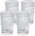 MDLUU Embossed Water Glasses, Romantic Glassware, Vintage Drinking Glasses by MDLUU