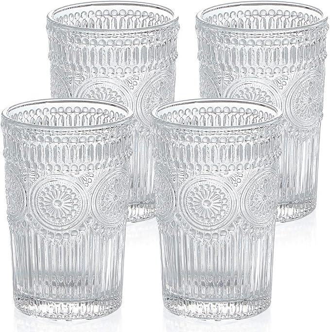 MDLUU Embossed Water Glasses, Romantic Glassware, Vintage Drinking Glasses by MDLUU