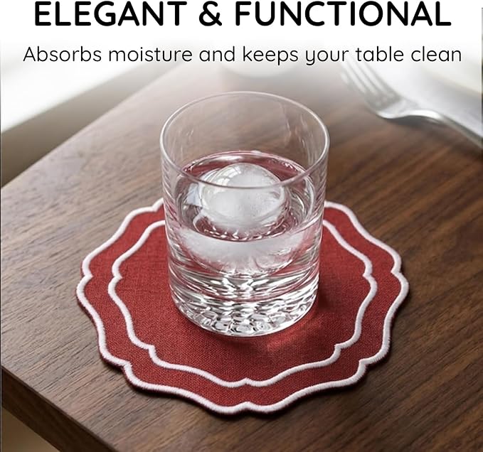 Linen Coasters for Drinks Set of 6, Fabric Coasters - Image 5