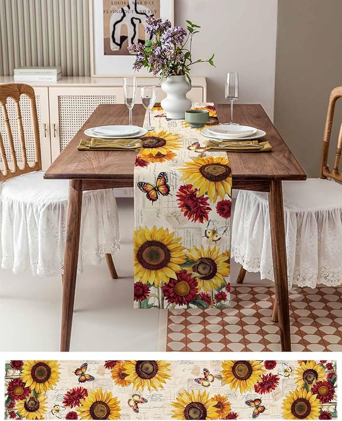 Sunflower Farmhouse Table Runners 72 Inches Long, Spring Summer Retro Table - Image 6