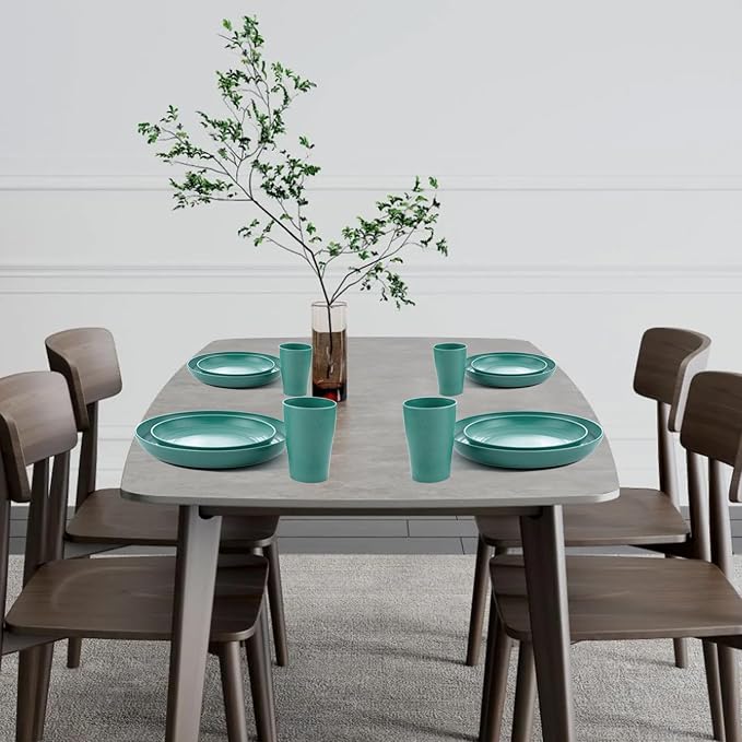 32 Pcs Teal Wheat Straw Dinnerware Set - Image 7