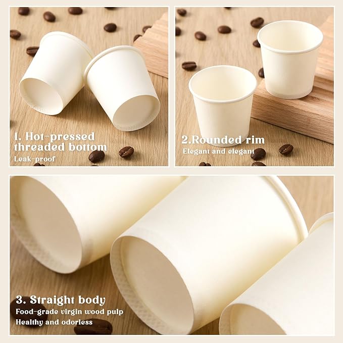 100 Pack 1oz Mini Coffee Cups Disposable Paper Cups Hot or Cold Beverage Cup - Image 3